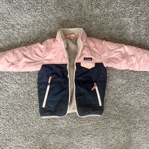 Reversible Patagonia Pink and Navy Sherpa-Lined Puffer Jacket